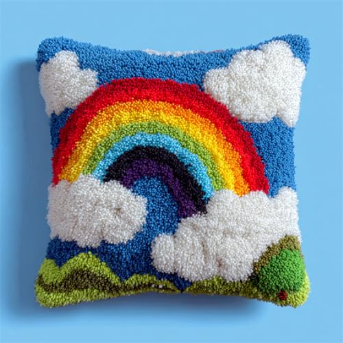 DIY Knüpf Set für Kissen & Teppiche,Latch Hook Kit für Handarbeit, Kreuzstich 43x43 cm Knüpfen von Kissenbezügen,Heimdekoration und Geschenkideen für Erwachsene & Kinder,Regenbogen und weiße Wolken DIY Knüpf Set für Kissen & Teppiche,Latch Hook Kit für Handarbeit, Kreuzstich 43x43 cm Knüpfen von Kissenbezügen,Heimdekoration und Geschenkideen für Erwachsene & Kinder,Regenbogen und weiße Wolken von ANSIWEIGO