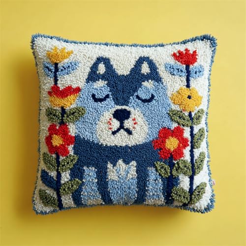 Knüpfkissen DIY Set,Latch Hook Kissenbezug für Handwerk & Kreuzstich Projekte,43x43 cm,Handarbeiten und Heimdekoration,inkl. Anleitung für Kissen und Teppiche,Blumen-Cartoon-Wolf Knüpfkissen DIY Set,Latch Hook Kissenbezug für Handwerk & Kreuzstich Projekte,43x43 cm,Handarbeiten und Heimdekoration,inkl. Anleitung für Kissen und Teppiche,Blumen-Cartoon-Wolf von ANSIWEIGO