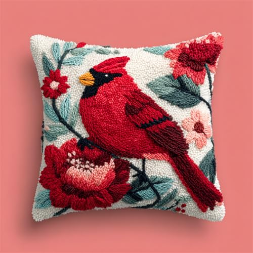 Knüpfkissen DIY Set,Latch Hook Kissenbezug für Handwerk & Kreuzstich Projekte,43x43 cm,Handarbeiten und Heimdekoration,inkl. Anleitung für Kissen und Teppiche,Blumen und rote Vögel Knüpfkissen DIY Set,Latch Hook Kissenbezug für Handwerk & Kreuzstich Projekte,43x43 cm,Handarbeiten und Heimdekoration,inkl. Anleitung für Kissen und Teppiche,Blumen und rote Vögel von ANSIWEIGO