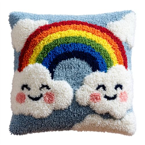 Knüpfkissen DIY Set,Latch Hook Kissenbezug für Handwerk & Kreuzstich Projekte,43x43 cm,Handarbeiten und Heimdekoration,inkl. Anleitung für Kissen und Teppiche,Regenbogen und weiße Wolken Knüpfkissen DIY Set,Latch Hook Kissenbezug für Handwerk & Kreuzstich Projekte,43x43 cm,Handarbeiten und Heimdekoration,inkl. Anleitung für Kissen und Teppiche,Regenbogen und weiße Wolken von ANSIWEIGO