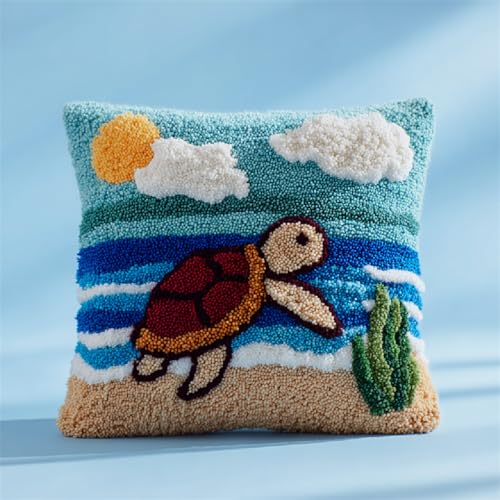 Knüpfkissen DIY Set,Latch Hook Kissenbezug für Handwerk & Kreuzstich Projekte,43x43 cm,Handarbeiten und Heimdekoration,inkl. Anleitung für Kissen und Teppiche,Strandschildkröte Knüpfkissen DIY Set,Latch Hook Kissenbezug für Handwerk & Kreuzstich Projekte,43x43 cm,Handarbeiten und Heimdekoration,inkl. Anleitung für Kissen und Teppiche,Strandschildkröte von ANSIWEIGO