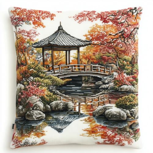 Komplettes DIY Knüpfkissen Set ideal für Anfänger,Latch Hook Kissen Kit Geschenk für Handarbeitsfans,Gartenpavillon,Kissenbezug als Sofakissen oder Heimdekoration Dekokissen Projekts 43x43 cm von ANSIWEIGO