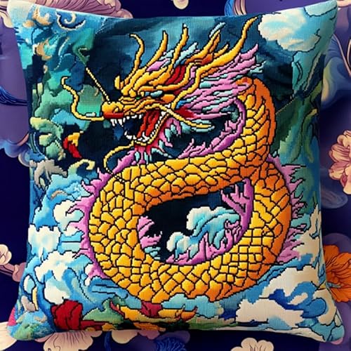 Komplettes DIY Knüpfkissen Set ideal für Anfänger,Latch Hook Kissen Kit Geschenk für Handarbeitsfans,Mythischer Drache,Kissenbezug als Sofakissen oder Heimdekoration Dekokissen Projekts 43x43 cm Komplettes DIY Knüpfkissen Set ideal für Anfänger,Latch Hook Kissen Kit Geschenk für Handarbeitsfans,Mythischer Drache,Kissenbezug als Sofakissen oder Heimdekoration Dekokissen Projekts 43x43 cm von ANSIWEIGO