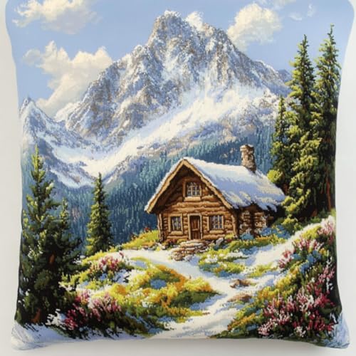 Komplettes DIY Knüpfkissen Set ideal für Anfänger,Latch Hook Kissen Kit Geschenk für Handarbeitsfans,Schneeberg-Holzhaus,Kissenbezug als Sofakissen oder Heimdekoration Dekokissen Projekts 43x43 cm Komplettes DIY Knüpfkissen Set ideal für Anfänger,Latch Hook Kissen Kit Geschenk für Handarbeitsfans,Schneeberg-Holzhaus,Kissenbezug als Sofakissen oder Heimdekoration Dekokissen Projekts 43x43 cm von ANSIWEIGO