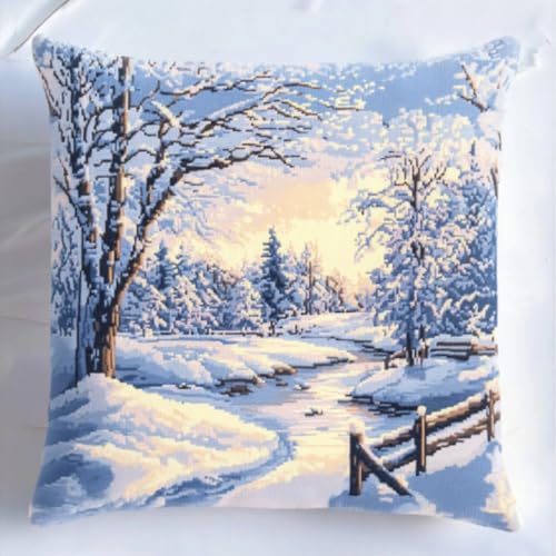 Komplettes DIY Knüpfkissen Set ideal für Anfänger,Latch Hook Kissen Kit Geschenk für Handarbeitsfans,Schneelandschaft Wald,Kissenbezug als Sofakissen oder Heimdekoration Dekokissen Projekts 43x43 cm Komplettes DIY Knüpfkissen Set ideal für Anfänger,Latch Hook Kissen Kit Geschenk für Handarbeitsfans,Schneelandschaft Wald,Kissenbezug als Sofakissen oder Heimdekoration Dekokissen Projekts 43x43 cm von ANSIWEIGO