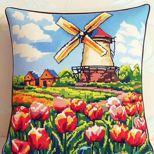 Komplettes DIY Knüpfkissen Set ideal für Anfänger,Latch Hook Kissen Kit Geschenk für Handarbeitsfans,Tulpenwindmühle,Kissenbezug als Sofakissen oder Heimdekoration Dekokissen Projekts 43x43 cm Komplettes DIY Knüpfkissen Set ideal für Anfänger,Latch Hook Kissen Kit Geschenk für Handarbeitsfans,Tulpenwindmühle,Kissenbezug als Sofakissen oder Heimdekoration Dekokissen Projekts 43x43 cm von ANSIWEIGO