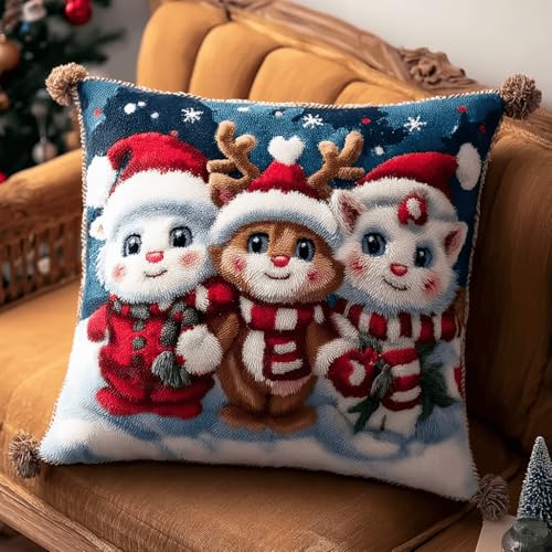 Latch Hook Kissen Weihnachten 43x43 cm,DIY Knüpfkissen Set mit Canvas & Garn,Handarbeitsset mit festlichem Motiv, Inkl. Kissenhülle & Anleitung - 9 Latch Hook Kissen Weihnachten 43x43 cm,DIY Knüpfkissen Set mit Canvas & Garn,Handarbeitsset mit festlichem Motiv, Inkl. Kissenhülle & Anleitung - 9 von ANSIWEIGO