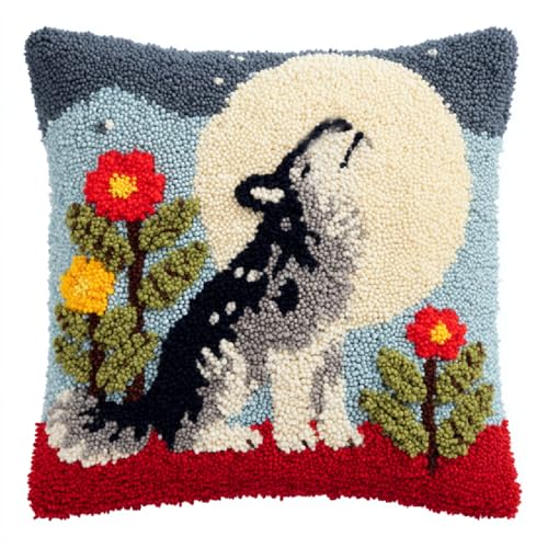 Latch Hook Knüpfkissen Set,DIY Kissenbezug & Handarbeitsset für Kreuzstich & Teppichprojekte,43x43 cm,für Anfänger & Fortgeschrittene,DIY Kissen & Teppiche selber machen,Blumen-Cartoon-Wolf Latch Hook Knüpfkissen Set,DIY Kissenbezug & Handarbeitsset für Kreuzstich & Teppichprojekte,43x43 cm,für Anfänger & Fortgeschrittene,DIY Kissen & Teppiche selber machen,Blumen-Cartoon-Wolf von ANSIWEIGO