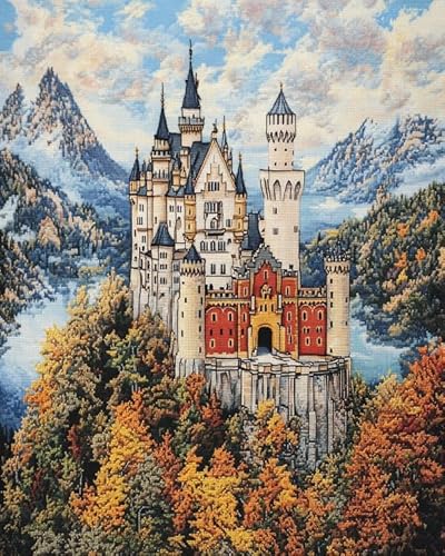 Malen nach Zahlen für Erwachsene – Schloss Neuschwanstein,Deutschland – Malen nach Zahlen für Erwachsene und Anfänger,einfaches Malen nach Zahlen-Bild als Geschenkdekoration,40x50 cm,mit Rahmen von ANSIWEIGO