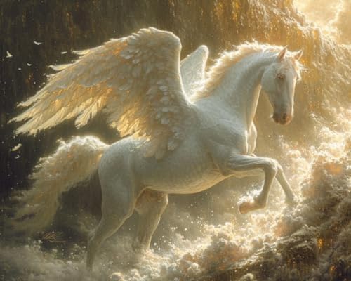 Malen nach Zahlen zum Selbermachen auf Leinwand,Pegasus inmitten von Wolken,Ölgemälde-Set zum Selbermachen auf Leinwand für Erwachsene für Schlafzimmer,Büro,Kunsthandwerk,Dekoration,40x50 cm,hell von ANSIWEIGO