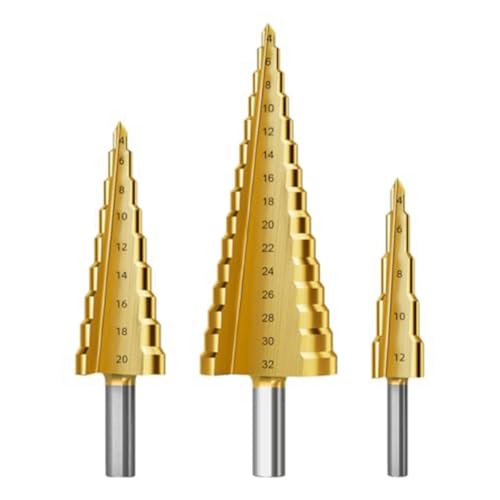 ANSO Stufenbohrer-Set, 3-Teilig, Stufenbohrer, Metrische 4 mm Bis 32 mm Kegelbohrer für Metall, PVC A ANSO Stufenbohrer-Set, 3-Teilig, Stufenbohrer, Metrische 4 mm Bis 32 mm Kegelbohrer für Metall, PVC A von ANSO