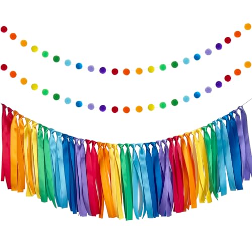 ANSOMO Regenbogenband, Filzkugel-Girlande, Stoff-Bommel, Banner, Geburtstag, Pride, Party-Dekorationen ANSOMO Regenbogenband, Filzkugel-Girlande, Stoff-Bommel, Banner, Geburtstag, Pride, Party-Dekorationen von ANSOMO