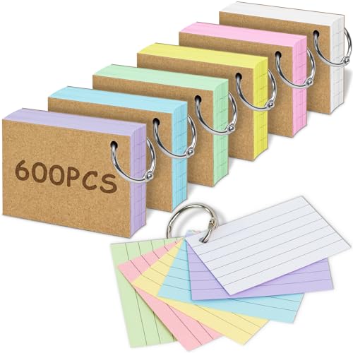 600PCS Linierte Karteikarten, A8 Lernkarten mit Ring in der praktischen Lernbox, vokabelkasten Karteikarte für Englisch Vokabeln, Formeln und Notizen von ANSTEEP