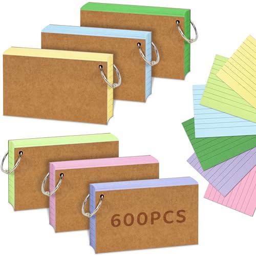 A7 Linierte Karteikarten, 600 PCS Lernkarten mit Ring in der praktischen Lernbox, vokabelkasten Karteikarte für Englisch Vokabeln, Formeln und Notizen A7 Linierte Karteikarten, 600 PCS Lernkarten mit Ring in der praktischen Lernbox, vokabelkasten Karteikarte für Englisch Vokabeln, Formeln und Notizen von ANSTEEP