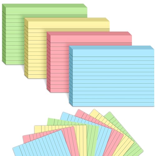 Karteikarten, Papier, A6 (05 x 145 mm), Farbige Karteikarte, sortierte Farben, Aufzeichnungsaufforderung, Karteikarten, liniert, Notizkarten für Büro, Schule, Lernen, Sprache, Universität, von ANSTEEP