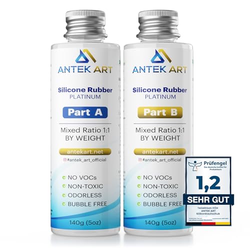 ANTEK ART® Abformsilikon 280g Kit [1:1 mischbar & selbstentlüftend] – flüssiges Silikon zum Gießen inkl. Komponente A+B – Abformmasse für Gießformen (schnell aushärtend & ideal für DIY) von ANTEK ART