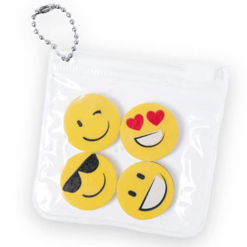 Antevia – 4 Emoji-Radiergummis für Kinder + Aufbewahrungstasche | mehr als 15 Modelle | 4 Emoticon-Figuren: Zinker, Herz, Brille, Lächeln (Mateky) von ANTEVIA Matériaux