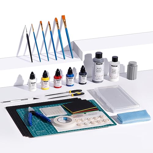 3D Drucker Zubehör Werkzeug Kit, ANYCUBIC 3D-Druck-Malkit, Acrylfarben auf Wasserbasis (Schwarz/Blau/Rot/Gelb/Weiß), Grundierung, Spritzpistole, Pinsel, Schleifpapier, Modellbau-Bastelset von ANYCUBIC