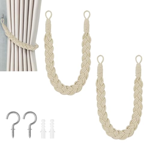 ANYUANKW 2PCS Handgestrickte Vorhang-Raffhalter Curtain Rope Buckle Vorhang Raffhalter für Haus Office Wohnzimmer Schlafzimmer (Beige) von ANYUANKW