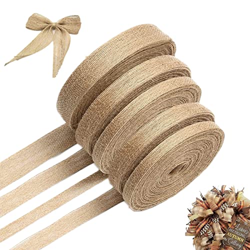 5 Rollen Juteband, 50m Natürliche Jute Band, Vintage Geschenkband für Nähen DIY Handwerk Basteln Hochzeit Party Weihnachten Deko(0,6/1/1,5/2/2,5 cm) von ANYUANKW