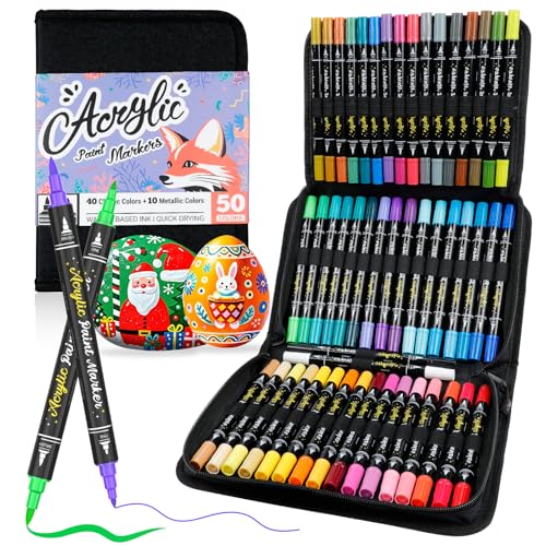 ANYUKE 50 Farben Acrylstifte für Steine Wasserfest, Acrylic Marker Dual Tip Steine Bemalen Stifte Set für Glas, Holz, Leinwand, Kunststoff, Keramik, Metall, Basteln Weihnachten und Ostern ANYUKE 50 Farben Acrylstifte für Steine Wasserfest, Acrylic Marker Dual Tip Steine Bemalen Stifte Set für Glas, Holz, Leinwand, Kunststoff, Keramik, Metall, Basteln Weihnachten und Ostern von ANYUKE