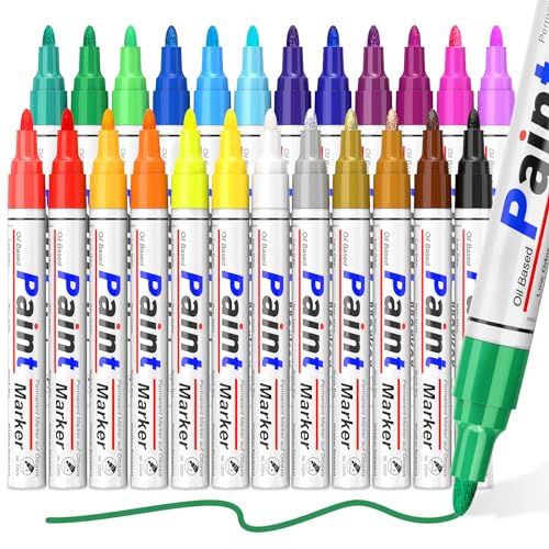 ANYUKE Permanent Marker 24 Permanent Marker Set: Paint Marker Wasserfeste Stifte, Steine Bemalen Glasstift Lackstift Gllasfarbe für Karton, Kunststoff, Holz, Metall, Keramik, Permanent Marker Bunt von ANYUKE