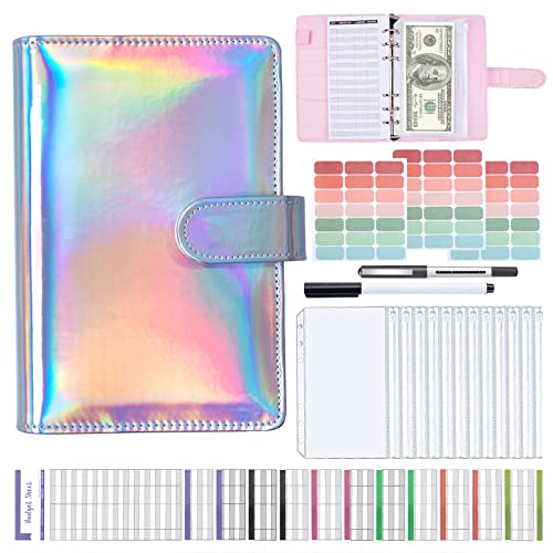 Budget Planner Budget Binder - ANYUKE A6 Budget Planner Geldumschläge Umschlagmethode, Budgetplaner Geld Organizer Sparbuch mit Folien für Finanzplaner, Geld Sparen Mappe, Cash Stuffing - Laser Silber von ANYUKE