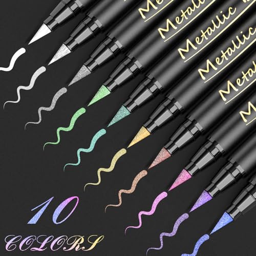 ANYUKE Metallic Brush Pen Set 10 Farbe Metallic Marker Stifte für Fotoalbum, Gästebuch Hochzeit, Scrapbook Schwarzes Papier, Basteln Holz Glas Steine, Goldstift für Kalligraphie, Handlettering von ANYUKE