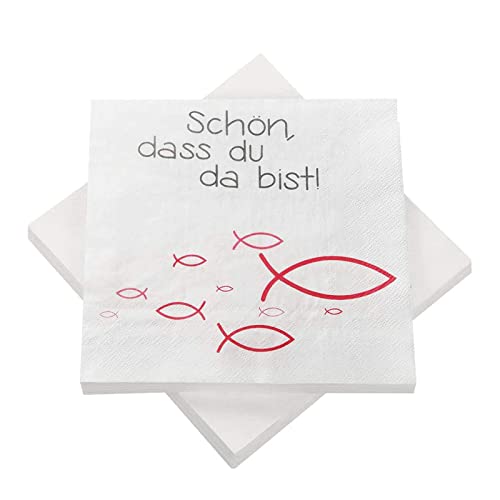 16 Servietten Ichthys 'Schön,DASS du da bist!', Ichtus fische Dekoration für Taufe, Kommunion und Konfirmation Streuartikel Tischdeko andere Festliche Anlässe (16 rosa) von ANYUNKEY