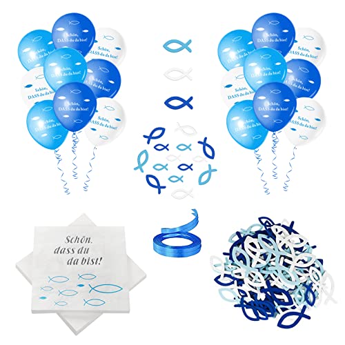 32 Stück Servietten Fisch Blau Türkis +60 Stücke Holz Fische Deko+18 Luftballons, Taufdeko Junge, Servietten für Junge Konfirmation Kommunion Taufe Tischdeko, Servietten Taufdeko Tisch Deko (Blau) 32 Stück Servietten Fisch Blau Türkis +60 Stücke Holz Fische Deko+18 Luftballons, Taufdeko Junge, Servietten für Junge Konfirmation Kommunion Taufe Tischdeko, Servietten Taufdeko Tisch Deko (Blau) von ANYUNKEY