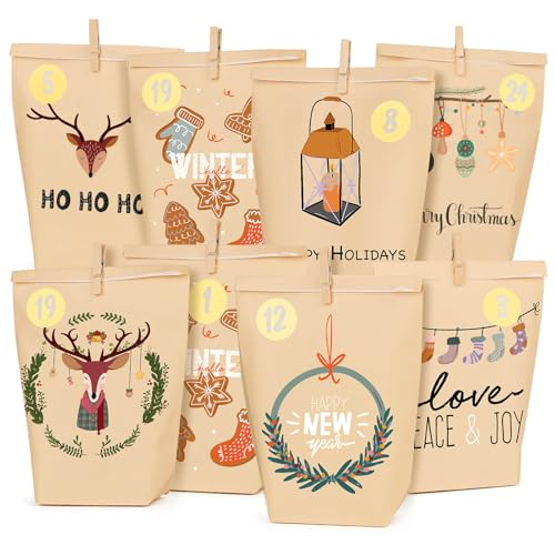 Adventskalender zum Befüllen - 24 Papier Adventstüten zum Basteln - Papier Weihnachtstüten-Papiertüten zum Basteln und Verschenken-Advents Tüten Adventskalender zum Befüllen - 24 Papier Adventstüten zum Basteln - Papier Weihnachtstüten-Papiertüten zum Basteln und Verschenken-Advents Tüten von ANYUNKEY
