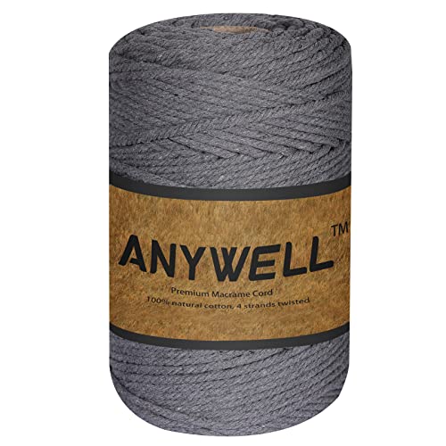 ANYWELL 3-6mm Dunkelgrau Makramee Garn 4mm x 218yards, Baumwollgarn Naturliches Baumwollkordel Baumwolle Garn Basteln für DIY Handwerk Basteln Wand Aufhängung Pflanze Aufhänger ANYWELL 3-6mm Dunkelgrau Makramee Garn 4mm x 218yards, Baumwollgarn Naturliches Baumwollkordel Baumwolle Garn Basteln für DIY Handwerk Basteln Wand Aufhängung Pflanze Aufhänger von ANYWELL
