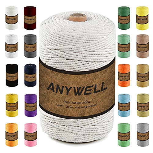 ANYWELL 3-6mm Makramee Garn 3mm x 218yards, Baumwollgarn Naturliches Baumwollkordel Baumwolle Garn Basteln für DIY Handwerk Basteln Wand Aufhängung Pflanze Aufhänger ANYWELL 3-6mm Makramee Garn 3mm x 218yards, Baumwollgarn Naturliches Baumwollkordel Baumwolle Garn Basteln für DIY Handwerk Basteln Wand Aufhängung Pflanze Aufhänger von ANYWELL