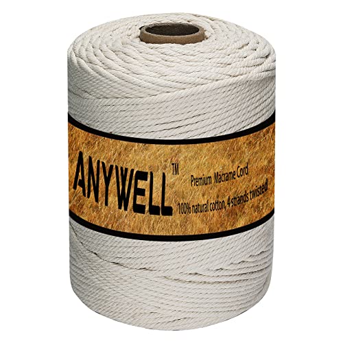 ANYWELL 3-6mm Makramee Garn 4mm x 300yards, Baumwollgarn Naturliches Baumwollkordel Baumwolle Garn Basteln für DIY Handwerk Basteln Wand Aufhängung Pflanze Aufhänger von ANYWELL