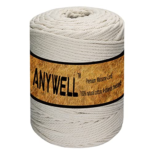 ANYWELL 3-6mm Makramee Garn 5mm x 300yards Baumwollgarn Naturliches Baumwollkordel Baumwolle Garn Basteln für DIY Handwerk Basteln Wand Aufhängung Pflanze Aufhänger von ANYWELL