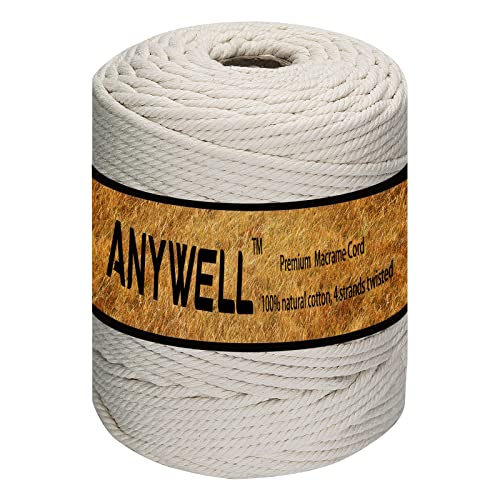 ANYWELL 3-6mm Makramee Garn 6mm x 218yards Baumwollgarn Naturliches Baumwollkordel Baumwolle Garn Basteln für DIY Handwerk Basteln Wand Aufhängung Pflanze Aufhänger von ANYWELL