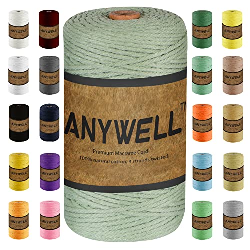 ANYWELL Erbsengrüne Makramee Garn 3mm x 218yards, Corde Makramee, farbiges Makramee-Seil, Baumwollschnur, handgefertigtes, weiches 4-strängiges gedrehtes Baumwollseil, Wandbehang, Pflanzenaufhänger ANYWELL Erbsengrüne Makramee Garn 3mm x 218yards, Corde Makramee, farbiges Makramee-Seil, Baumwollschnur, handgefertigtes, weiches 4-strängiges gedrehtes Baumwollseil, Wandbehang, Pflanzenaufhänger von ANYWELL