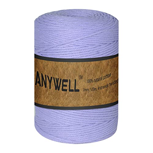 ANYWELL Makramee-Schnur, 3 mm x 450 m, Makramee-Seil, Baumwollkordel, Corde-Makramee, nicht gefärbt, handgefertigt, weiches 4-strängiges gedrehtes Baumwollseil, Wandbehang, Pflanzenaufhänger, DIY, ANYWELL Makramee-Schnur, 3 mm x 450 m, Makramee-Seil, Baumwollkordel, Corde-Makramee, nicht gefärbt, handgefertigt, weiches 4-strängiges gedrehtes Baumwollseil, Wandbehang, Pflanzenaufhänger, DIY, von ANYWELL
