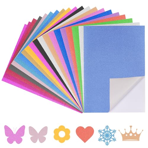 60 Blatt Glitzerpapier zum Basteln,29.7 * 21cm A4 Bunt Glitzer Papier, 250g/m²Bastelpapier Glitzer,Selbstklebendes Papierbastel Glitzerpapier für Kinder DIY Grußkarten Scrapbooking,20 Farben von ANZOAT