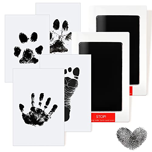 AOBETAK Baby Fussabdruck Set, 2 Pcs Clean Touch Stempelkissen Baby Abdruck Set Baby Handabdruck und Fußabdruck Set, Hund Katze Pfotenabdruck Set,Sicher Abdruckset für 0-6 Monate Babys (Schwarz) von AOBETAK