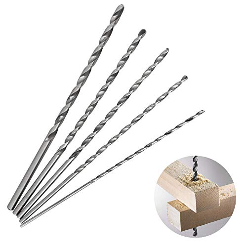 AOBETAK Extra Lang Spiralbohrer Set, 5 Stück HSS Direkt Schaft Schlangenbohrer, 150mm Holzbohrer Bohrer Bit für Holz Kunststoff und Aluminium (2/3/3,5/4/5 mm Durchmesser) von AOBETAK