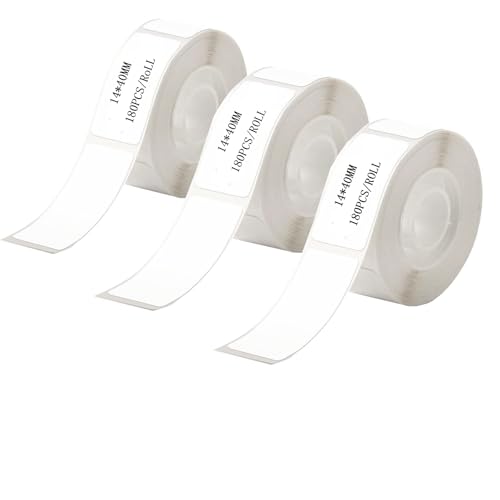 AOERFASI 3 Rollen Etikettenband, thermisch, 14 x 40 mm, für Etikettendrucker-Etiketten, zum Aufdrucken von Strichcodes, Namen, Preisen, Haushalt, Schule, Büro, usw. (180 Etiketten/Rolle) von AOERFASI
