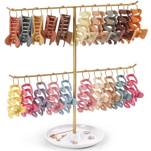 AOFLLU Metall-Krallen-Organizer, 2-stöckiger Haarspangenhalter mit Tablett, Haarspangen-Aufbewahrungsregal mit 20 goldenen Ringen, Haar-Accessoire-Organizer, Raumdekoration für Frauen und Mädchen AOFLLU Metall-Krallen-Organizer, 2-stöckiger Haarspangenhalter mit Tablett, Haarspangen-Aufbewahrungsregal mit 20 goldenen Ringen, Haar-Accessoire-Organizer, Raumdekoration für Frauen und Mädchen von AOFLLU