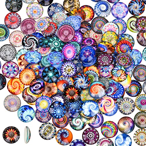 100 Stück Gemischte Farbe Glassteine, 12mm Muggelsteine Bunt, Mischte Farbe Bunt Runde Mosaik Kuppel Glas Cabochons, Glassteine Deko für die Herstellung von Fotoschmuck, Blumenserie von AOKITO