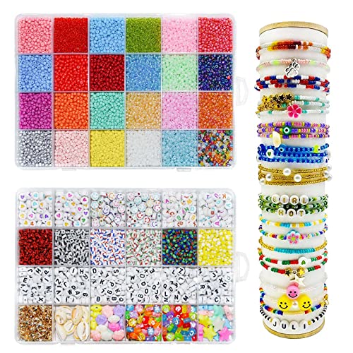 AOKITO 13786 Stück Perlen Set, Glasperlen zum Auffädeln, Basteln mit 1200 Perlen Buchstaben, Bunte für Armbänder, Perlenset für Schmuck Ketten Selber Machen Set (3mm) von AOKITO