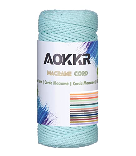 AOKKR Makramee Garn 3mm x 100m, Baumwollgarn aus 4-Strang Gedrehte, Natürlicher Baumwollkordel für Wohnzimmerdeko im Boho Wandbehänge, Traumfänger, Vorhang, Recycelbar Baumwollseil - Hellblau von AOKKR