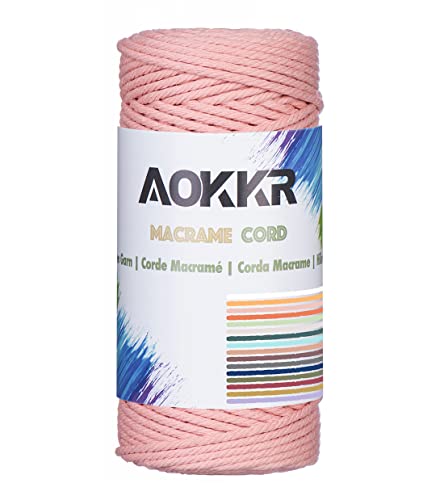 AOKKR Makramee Garn 3mm x 100m, Baumwollgarn aus 4-Strang Gedrehte, Natürlicher Baumwollkordel für Wohnzimmerdeko im Boho Wandbehänge, Traumfänger, Vorhang, Recycelbar Baumwollseil - Rosa von AOKKR