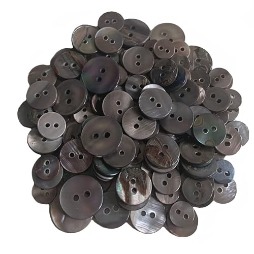 AOKODA 9 mm-15 mm natürliche Muschelknöpfe für Kleidung, schwarzes Perlmutt, runde Muschel, 2-Loch-Knopf, Handwerk, Mutter, Kinder, Nähzubehör von AOKODA
