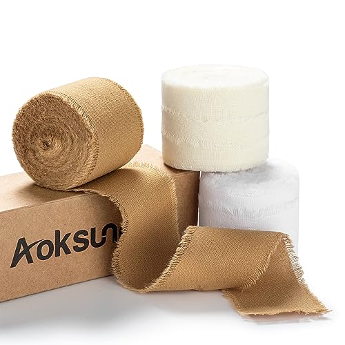 AOKSUNOVA 3,8cm Geschenkband Baumwolle Schleifenband Baumwollband Fransenband Stoffband Weiß + Creme + Braun AOKSUNOVA 3,8cm Geschenkband Baumwolle Schleifenband Baumwollband Fransenband Stoffband Weiß + Creme + Braun von AOKSUNOVA