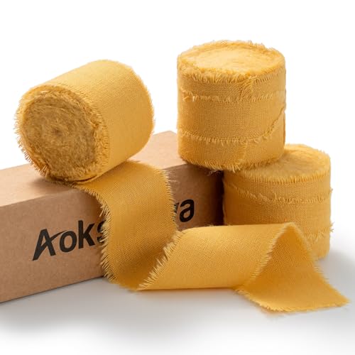 AOKSUNOVA 3,8cm Schleifenband Breit Baumwollband Geschenkband Baumwolle Stoff Stoffband Gelb Fransenband AOKSUNOVA 3,8cm Schleifenband Breit Baumwollband Geschenkband Baumwolle Stoff Stoffband Gelb Fransenband von AOKSUNOVA